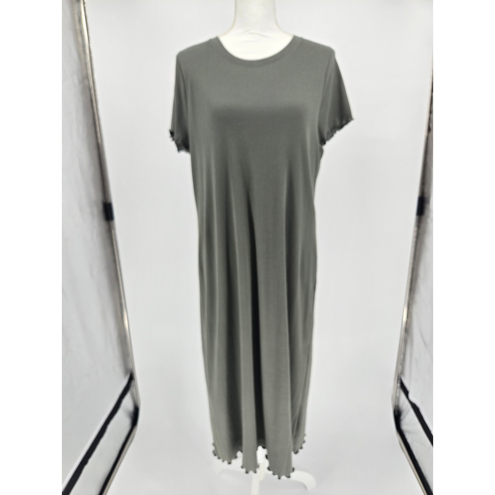Terra & Sky Womens Green Ribbed Lettuce Edge Maxi Dress Plus Size 0X 14W